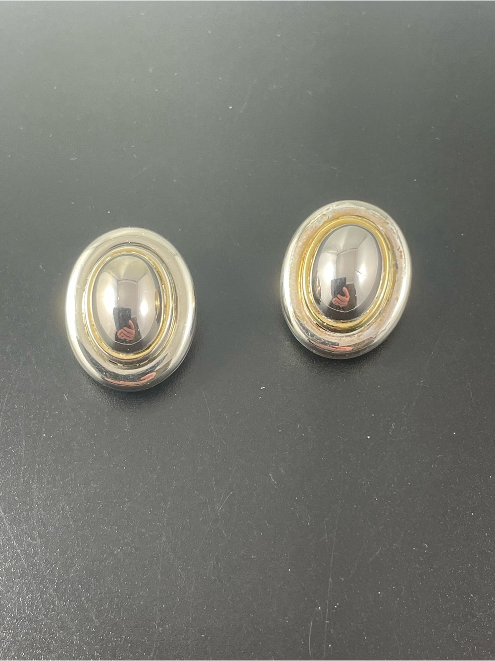 Classic Two-Tone Oval Clip-On Earrings - Silver & Gold